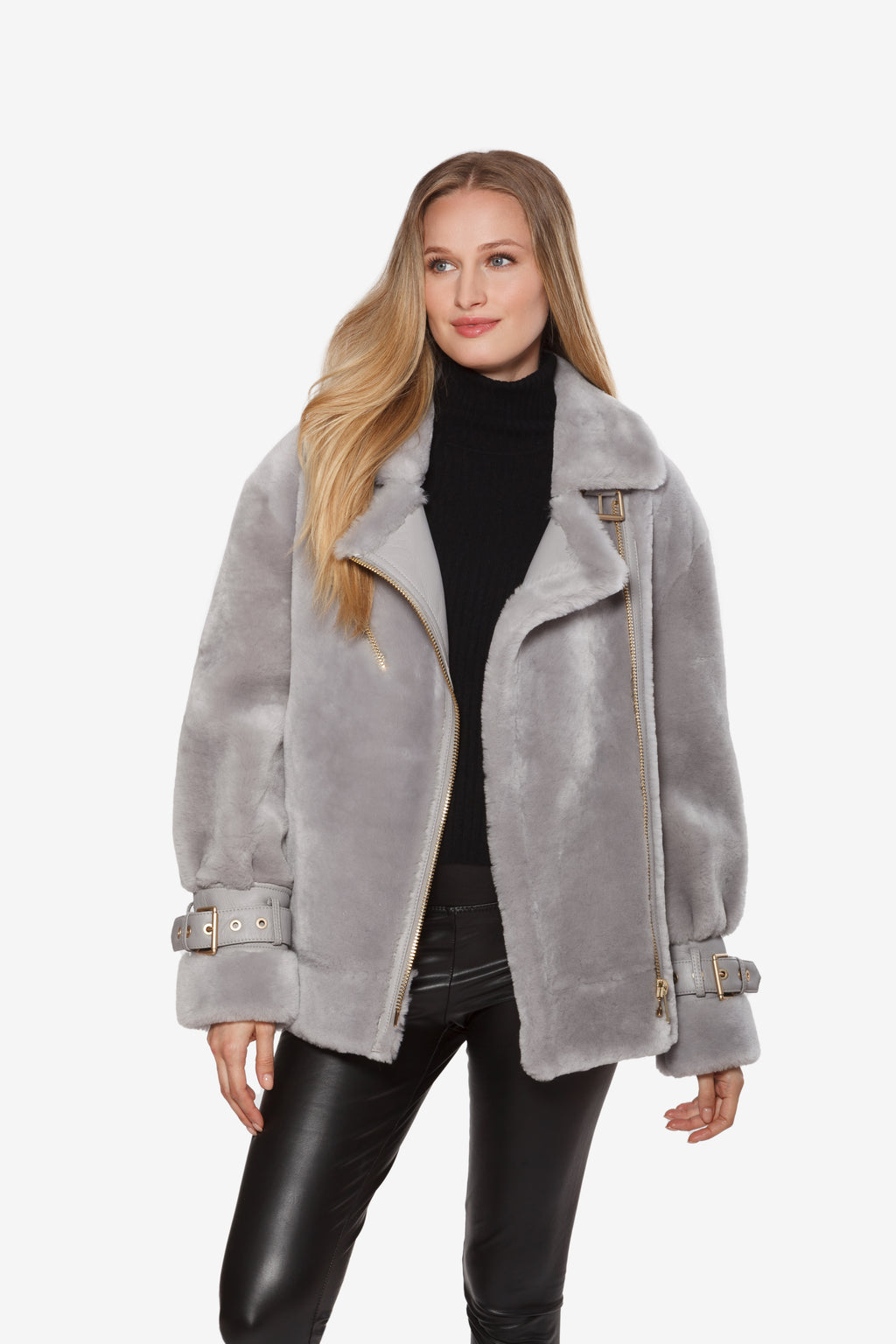 Linda Richards Sheepskin Fur & Leather Moto Jacket