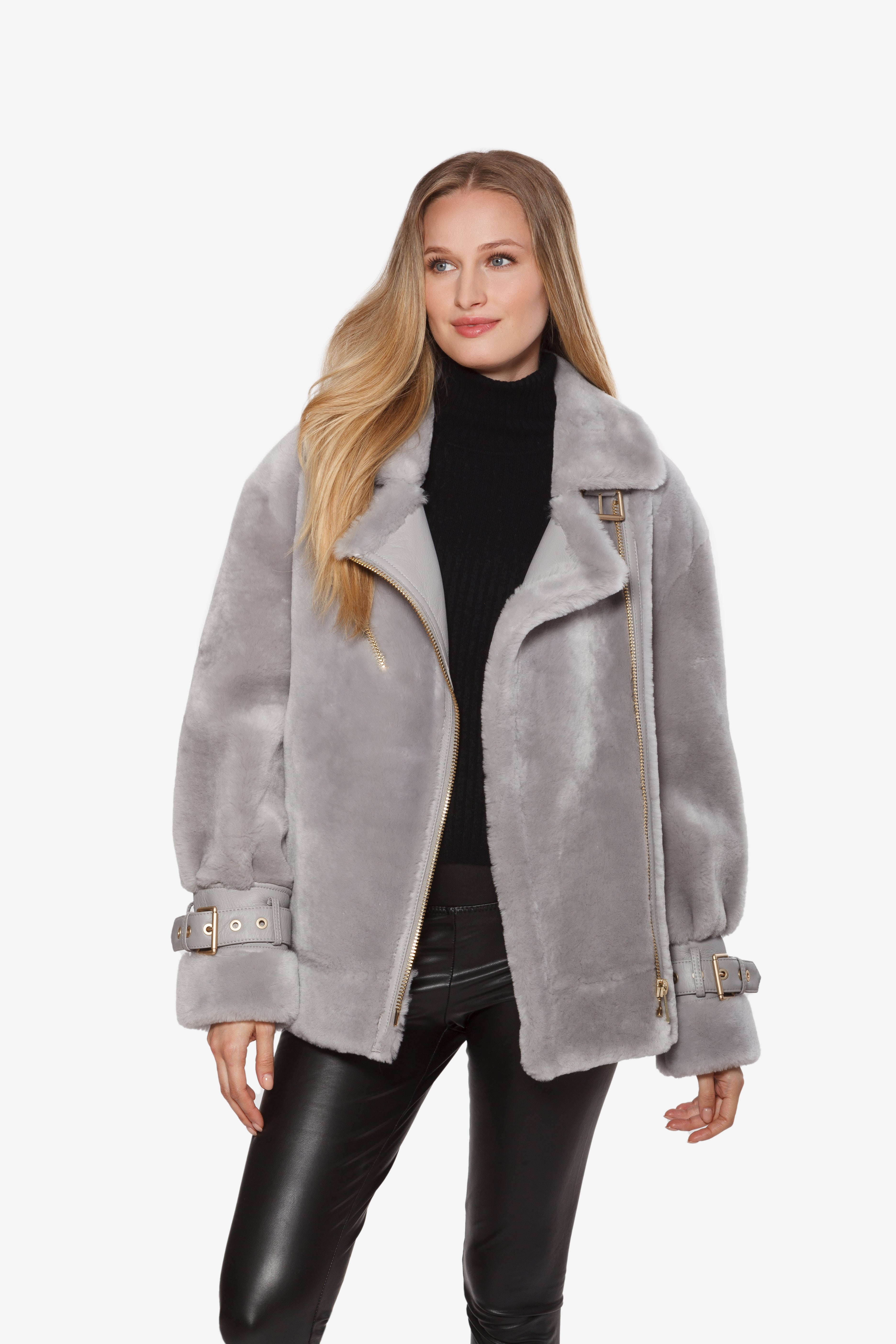 Linda Richards Sheepskin Fur & Leather Moto Jacket