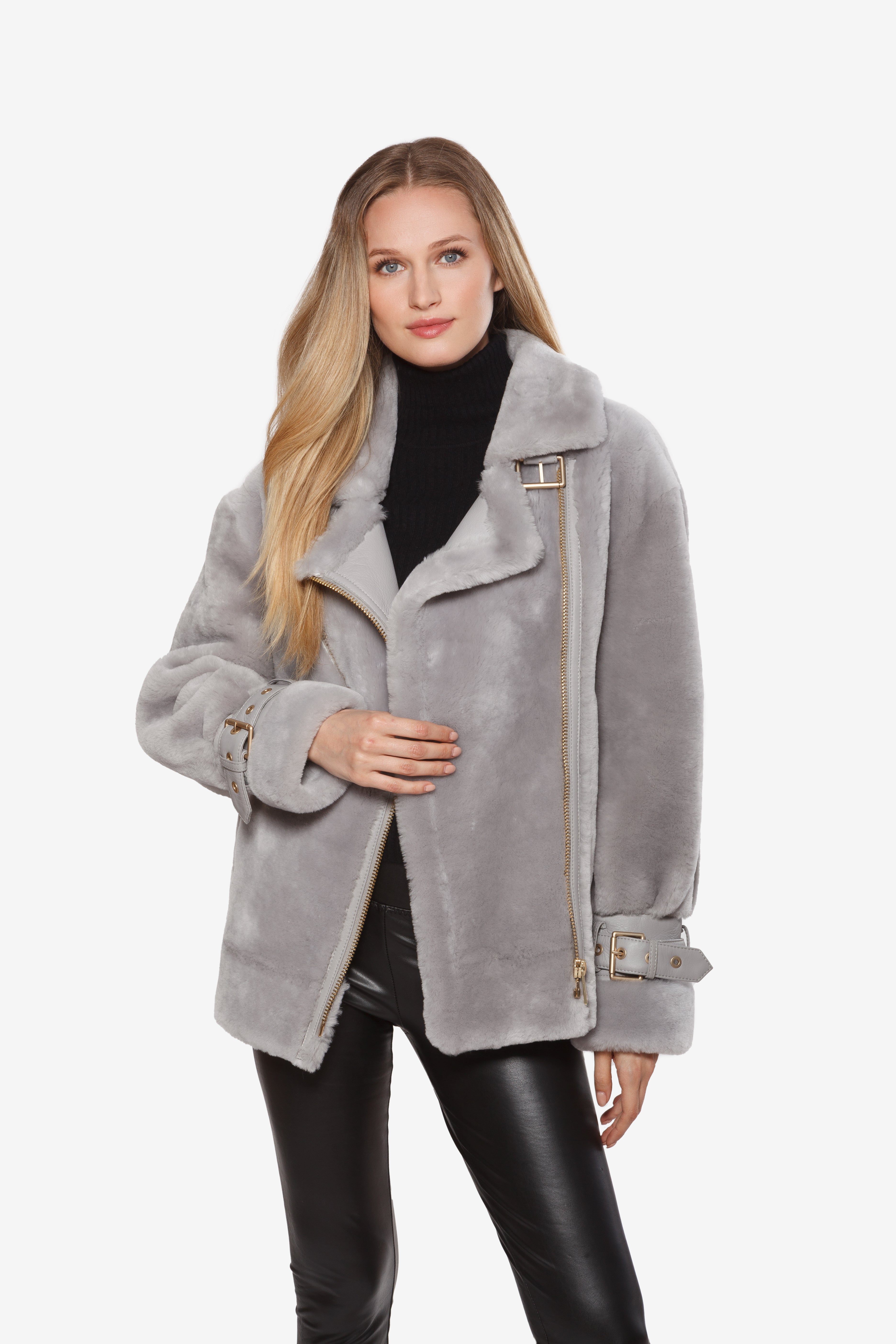 Linda Richards Sheepskin Fur & Leather Moto Jacket