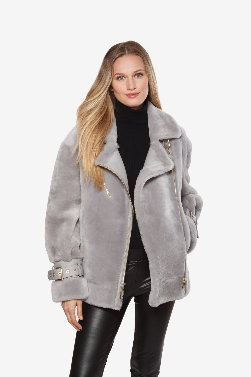 Linda Richards Sheepskin Fur & Leather Moto Jacket