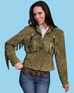 Jacket, Suede Leather with Fringe & Conchos, Multiple Colors - Style L152