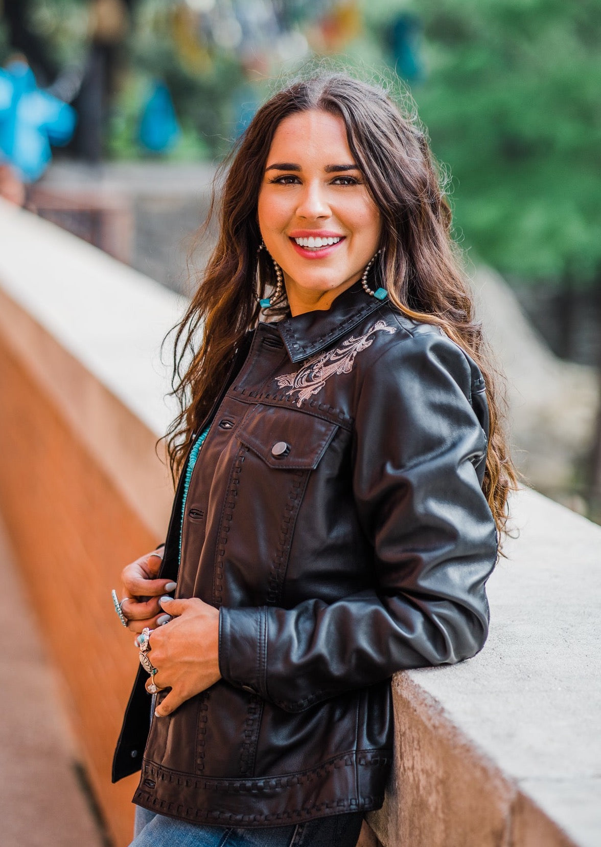 Black Leather Jacket with Lacing and Embroidery – Memphis Grand®