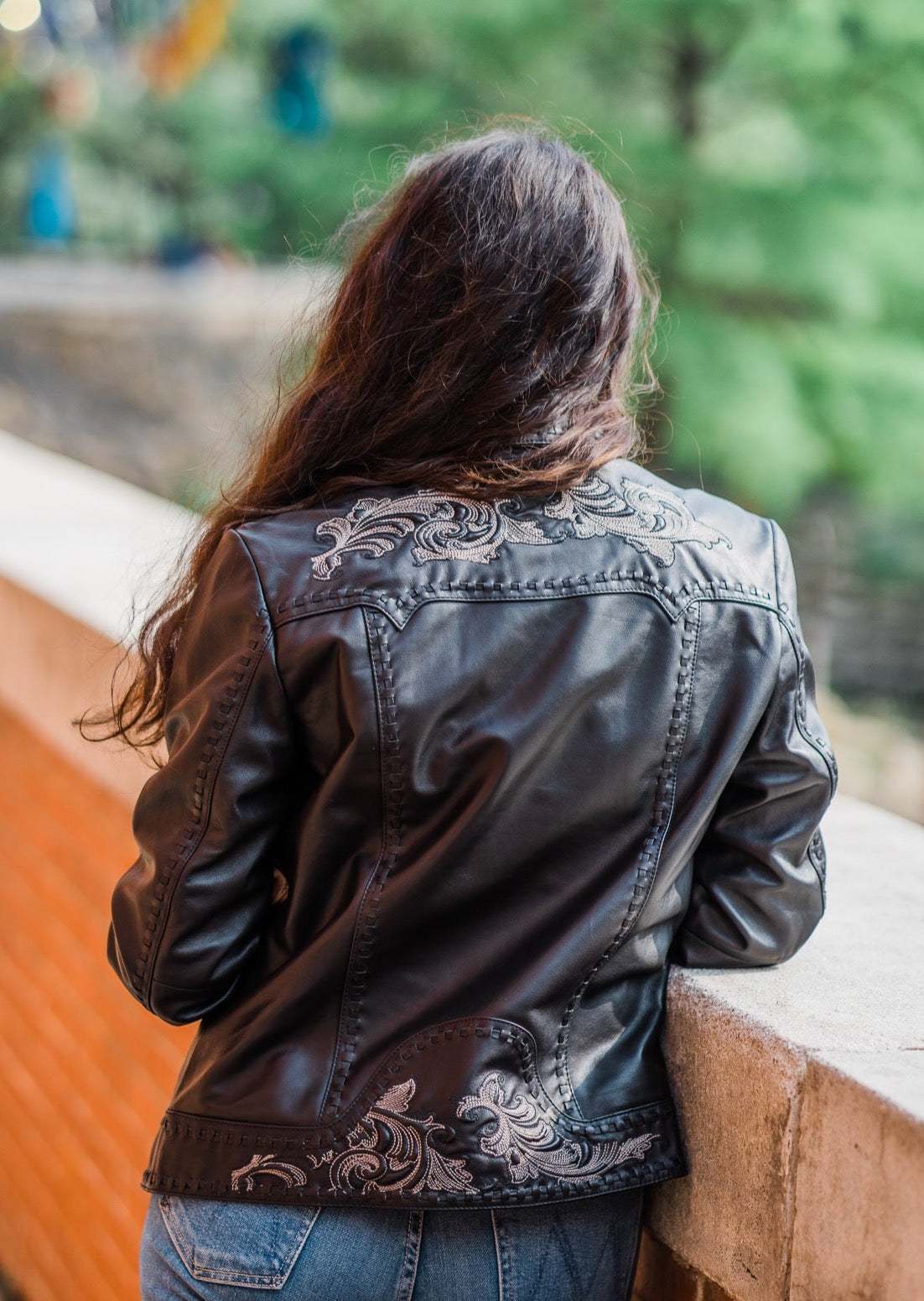 Women's Black Leather Western Jacket with Embroidery by Memphis Grand L1121-20