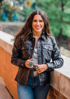Women's Black Leather Western Jacket with Embroidery by Memphis Grand L1121-5