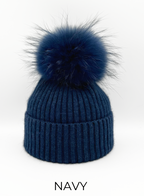 Linda Richards Angora Wool Blend Knit Hat with Fur Pom