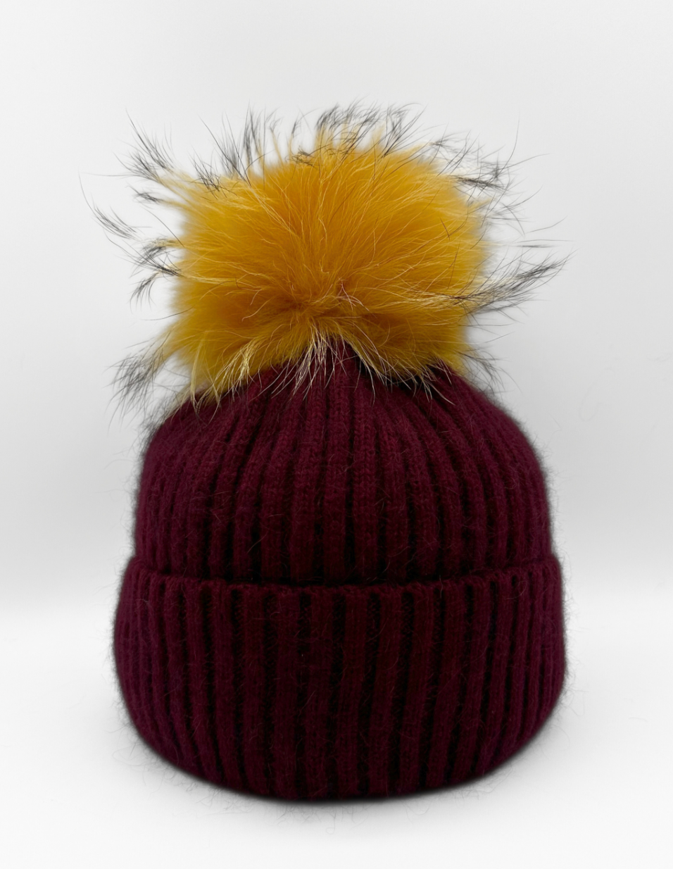 Linda Richards Angora Wool Blend Knit Hat with Fur Pom