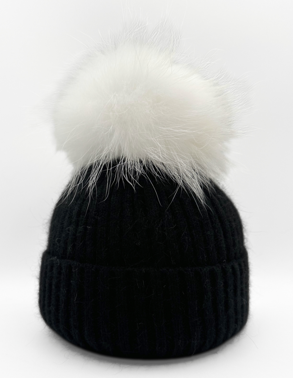 Linda Richards Angora Wool Blend Knit Hat with Fur Pom