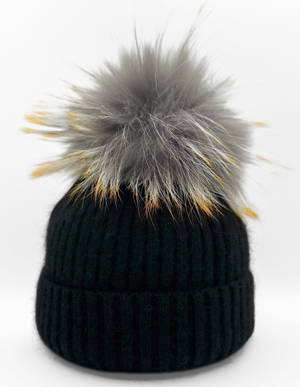 Linda Richards Angora Wool Blend Knit Hat with Fur Pom