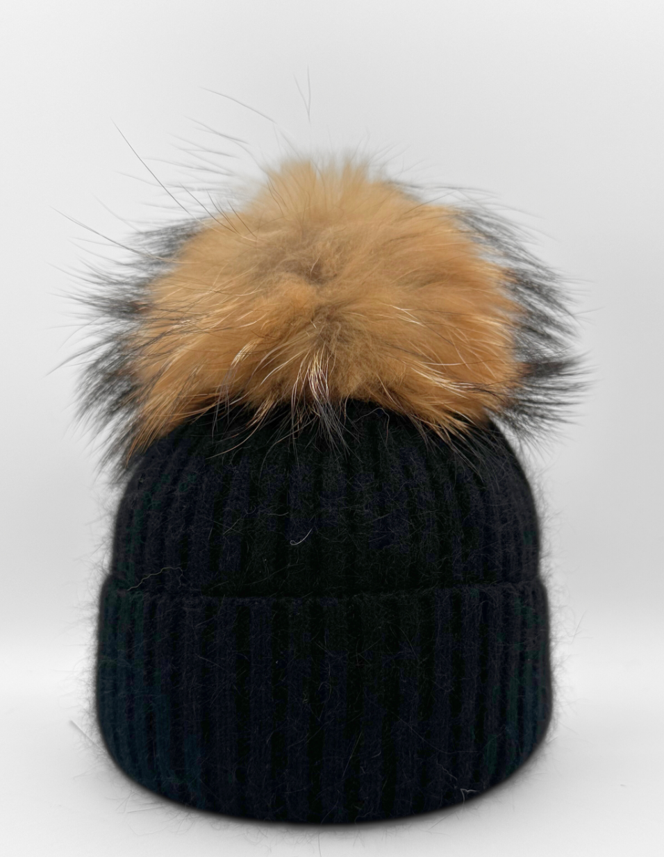 Linda Richards Angora Wool Blend Knit Hat with Fur Pom