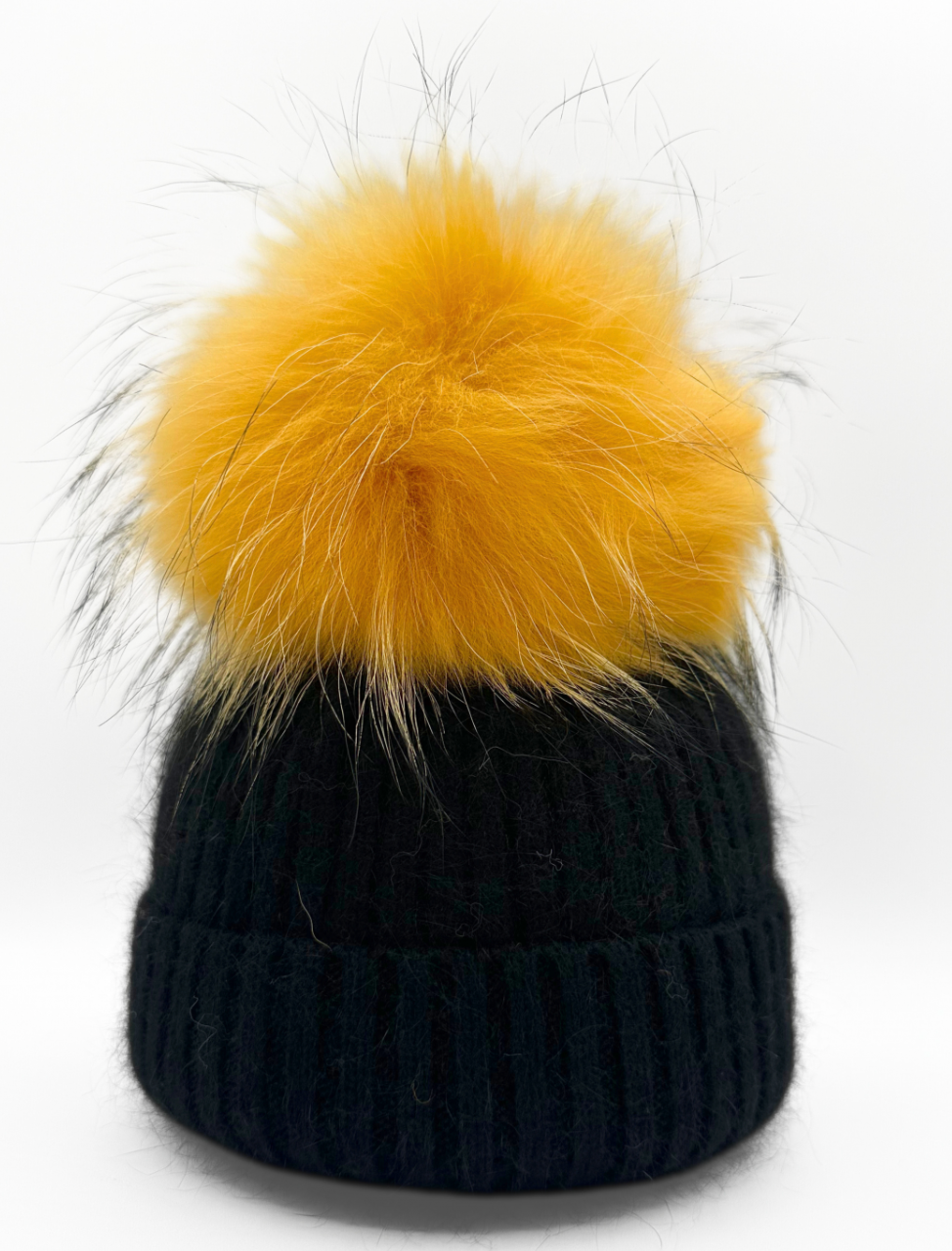 Linda Richards Angora Wool Blend Knit Hat with Fur Pom