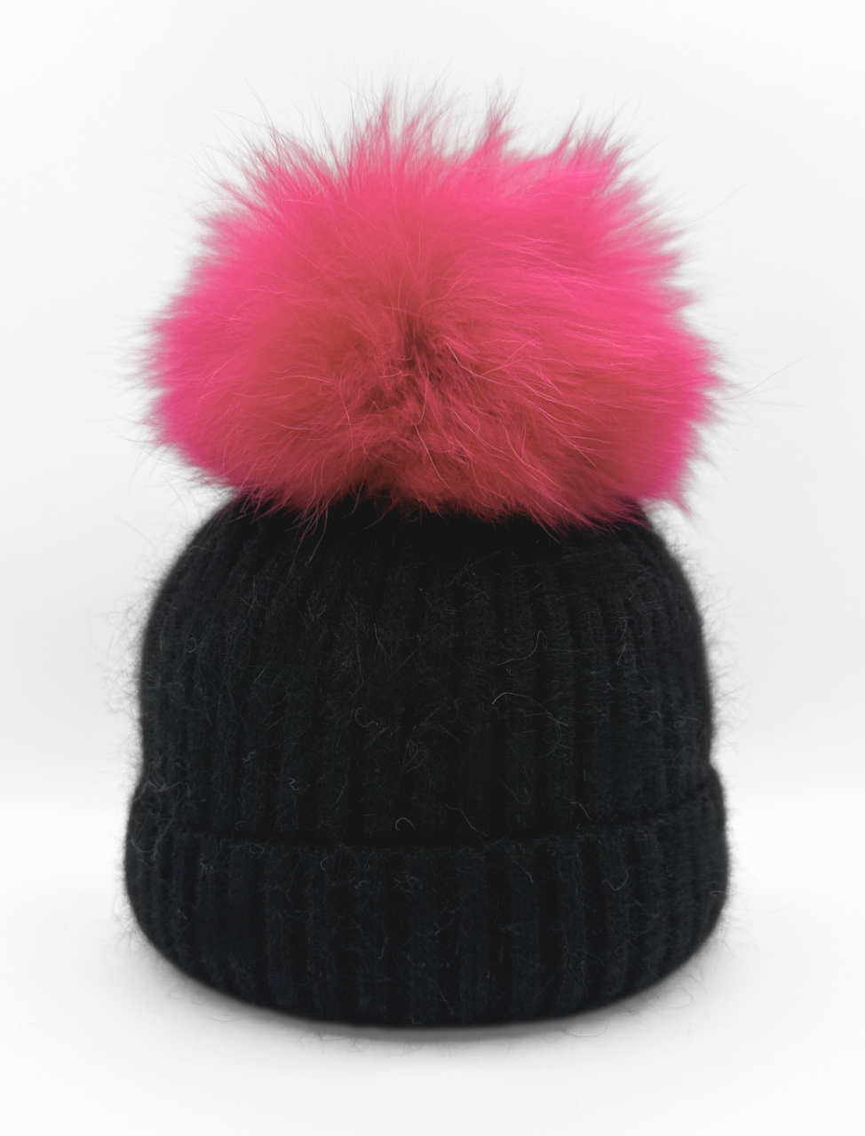 Linda Richards Angora Wool Blend Knit Hat with Fur Pom