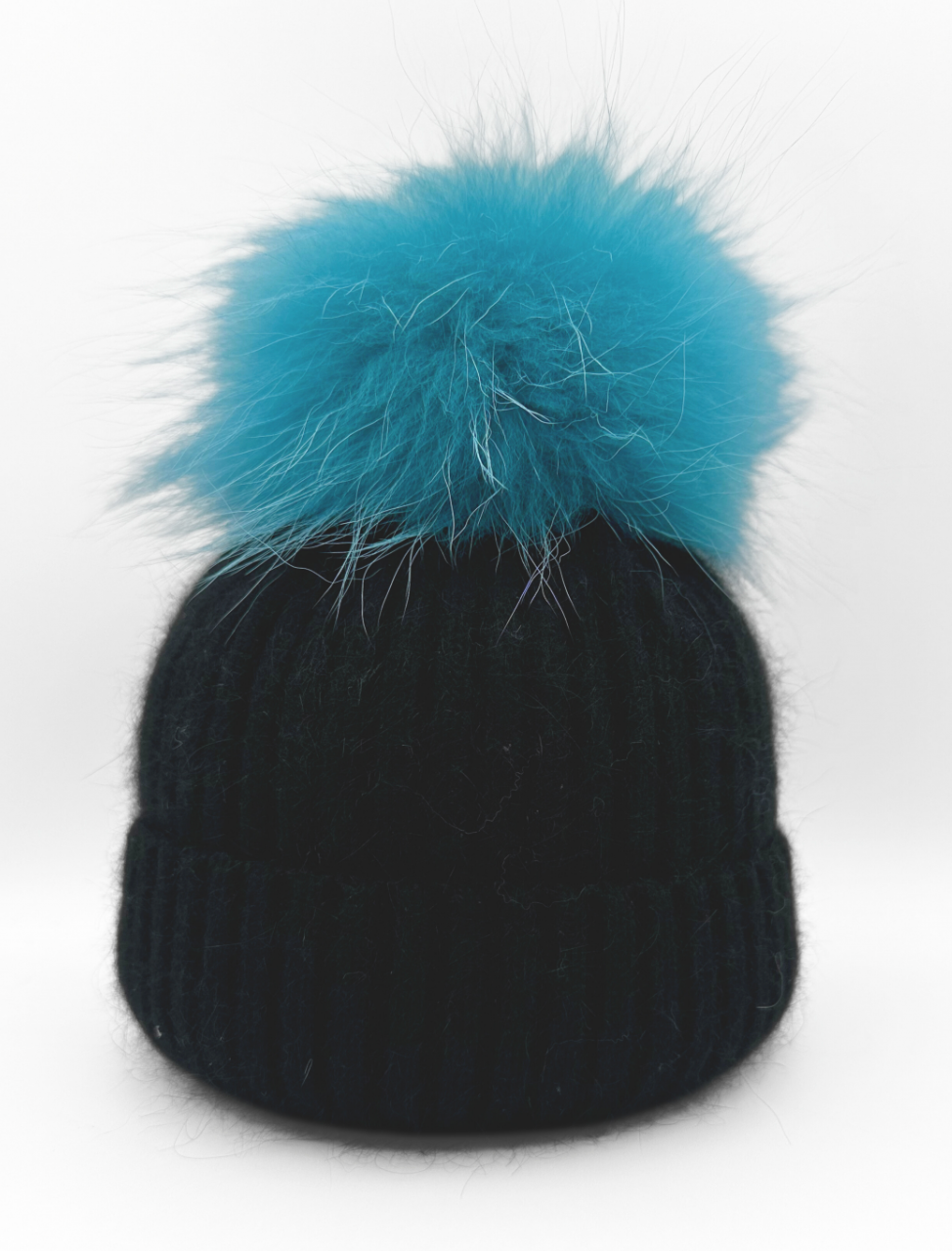 Linda Richards Angora Wool Blend Knit Hat with Fur Pom