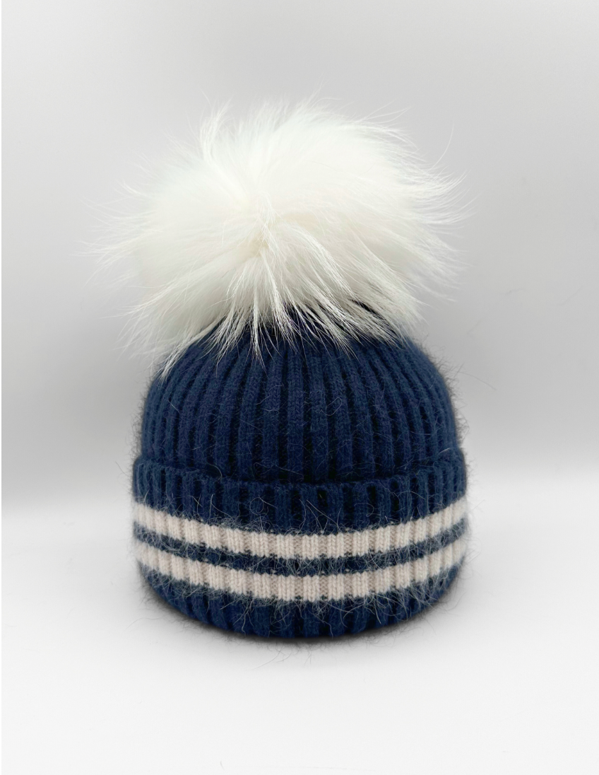 Linda Richards Angora Wool Blend Knit Hat with Fur Pom