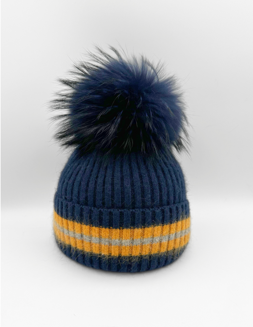 Linda Richards Angora Wool Blend Knit Hat with Fur Pom