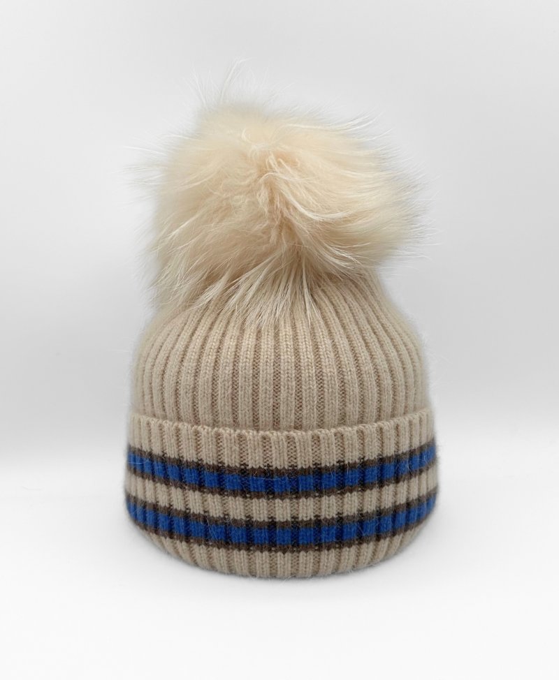 Linda Richards Angora Wool Blend Knit Hat with Fur Pom