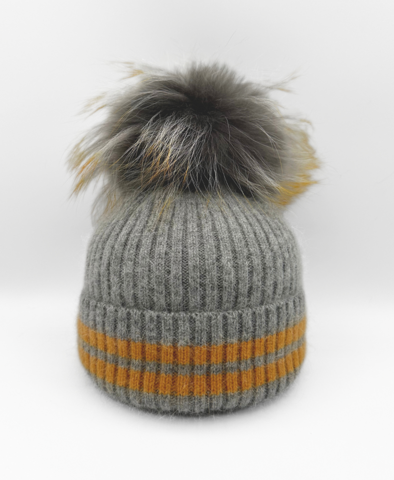 Linda Richards Angora Wool Blend Knit Hat with Fur Pom