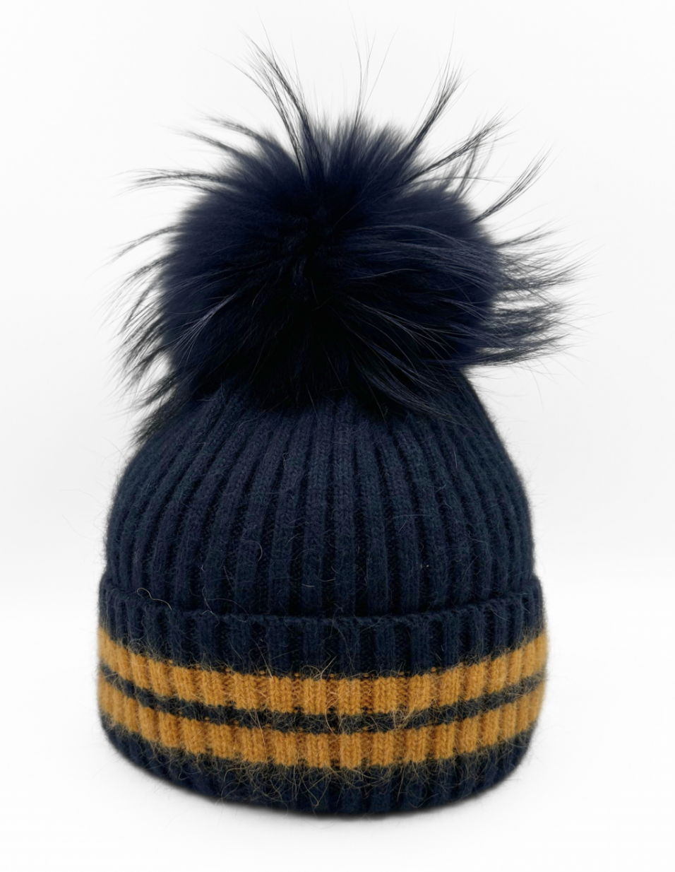Linda Richards Angora Wool Blend Knit Hat with Fur Pom