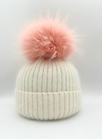 Linda Richards Angora Wool Blend Knit Hat with Fur Pom