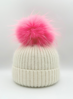 Linda Richards Angora Wool Blend Knit Hat with Fur Pom