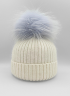 Linda Richards Angora Wool Blend Knit Hat with Fur Pom