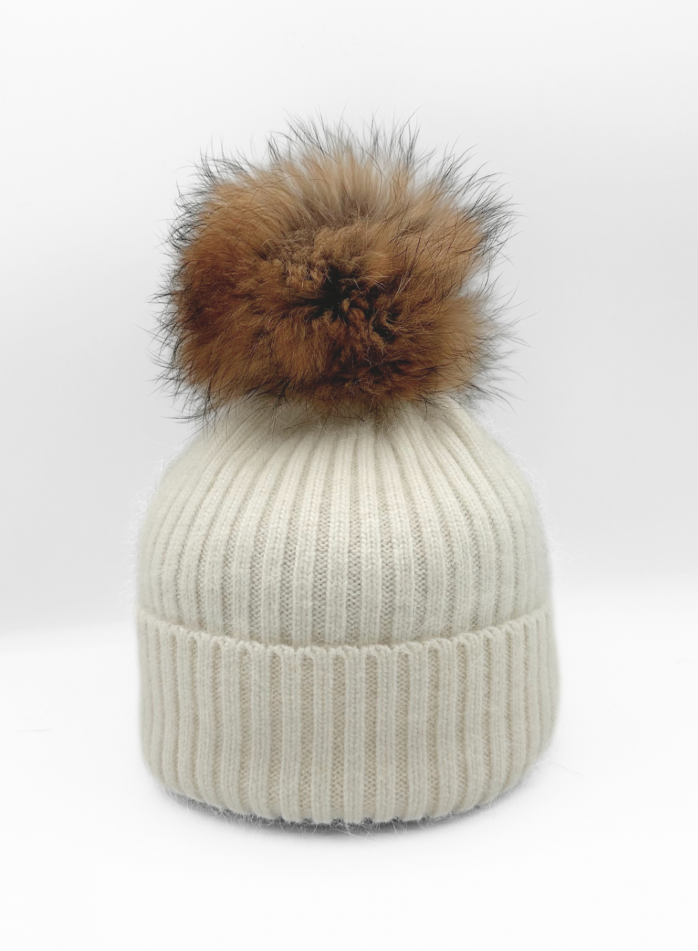 Linda Richards Angora Wool Blend Knit Hat with Fur Pom