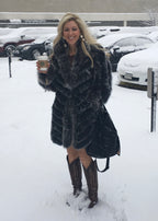 Beautiful-Woman-Wearing-3/4-Length-Reversable-Fur-Coat-by-Linda-Richards-9499-Black-Silver