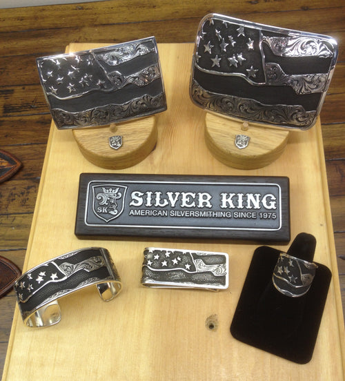 American Flag “Old Glory” Buckle — Hand-Engraved Sterling Silver