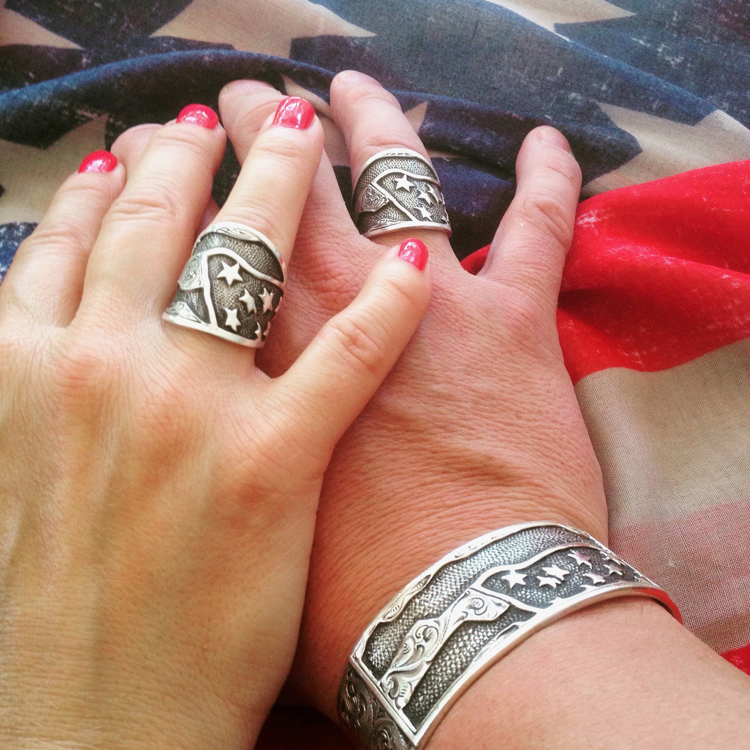 Cuff, American Flag "Old Glory", Hand Engraved Sterling Silver CB-23