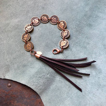 Bracelet, Indian Head Pennies with Deerskin Tassels