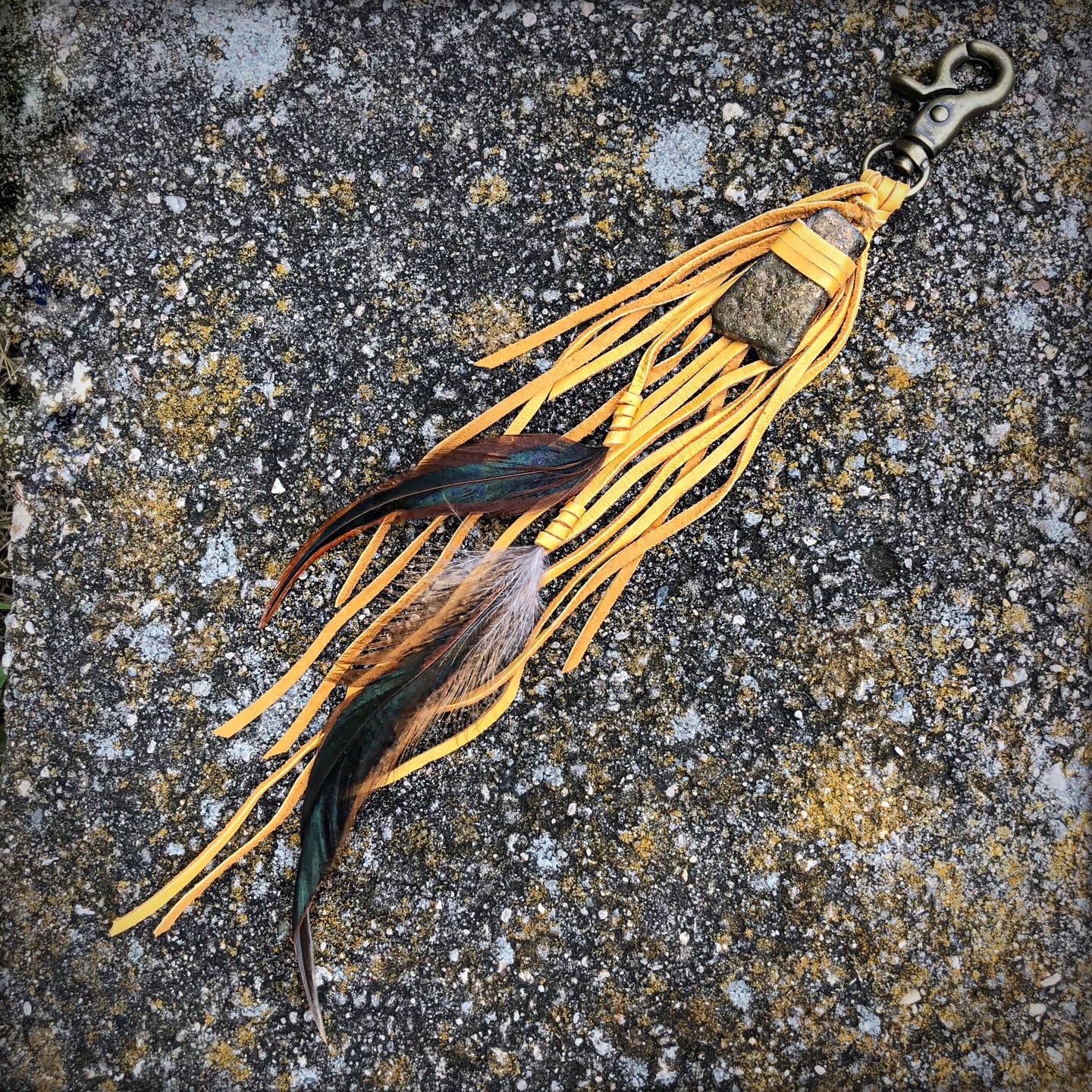 Clip, Feather & Gold Deerskin Leather with Gold Stone, SALE!