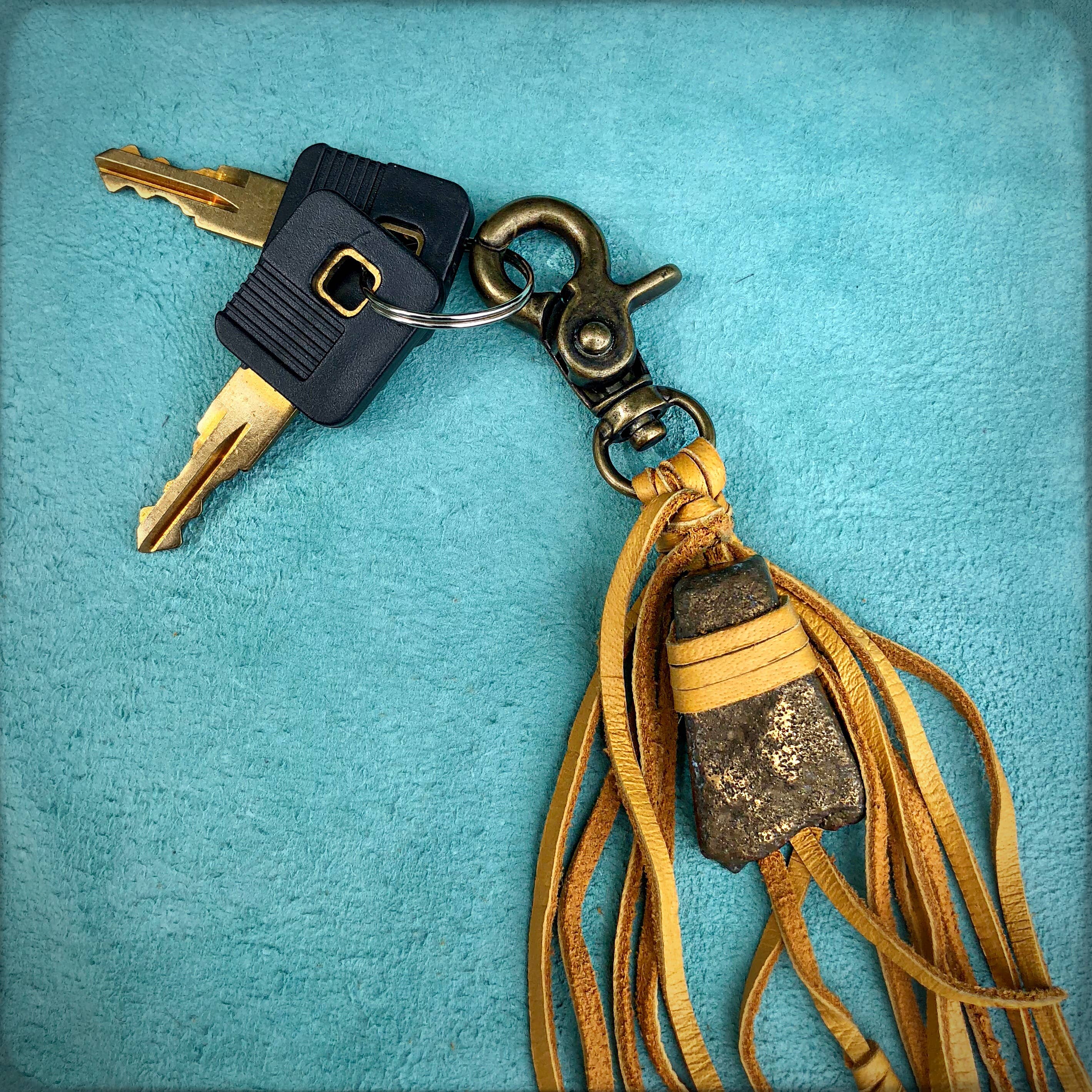 Clip, Feather & Gold Deerskin Leather with Gold Stone, SALE!