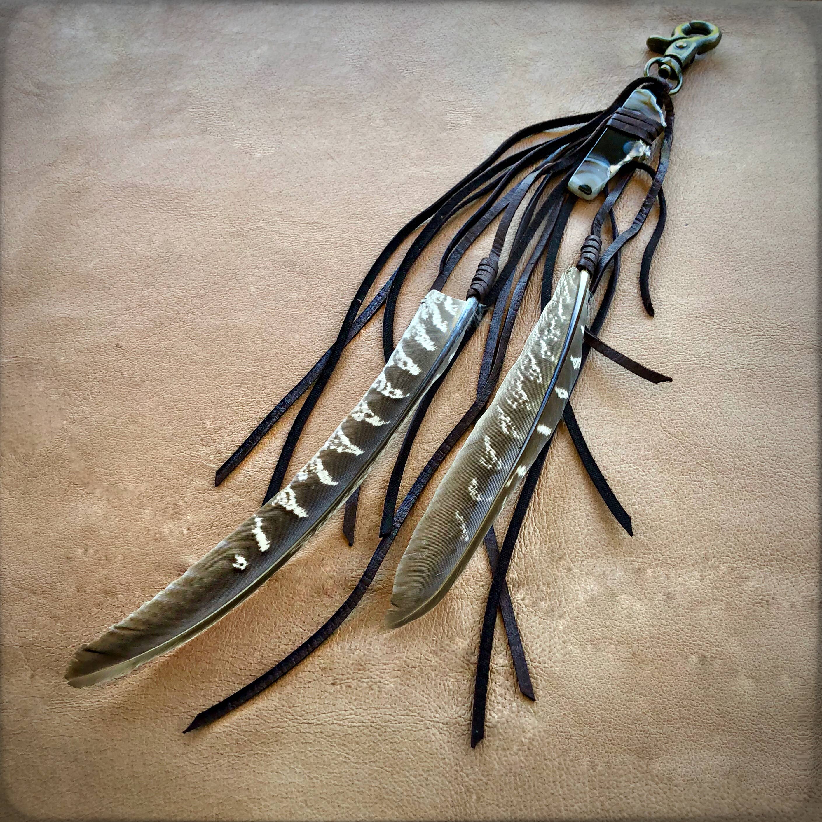Clip, Feather & Chocolate Deerskin Leather with Agate Stone, SALE!