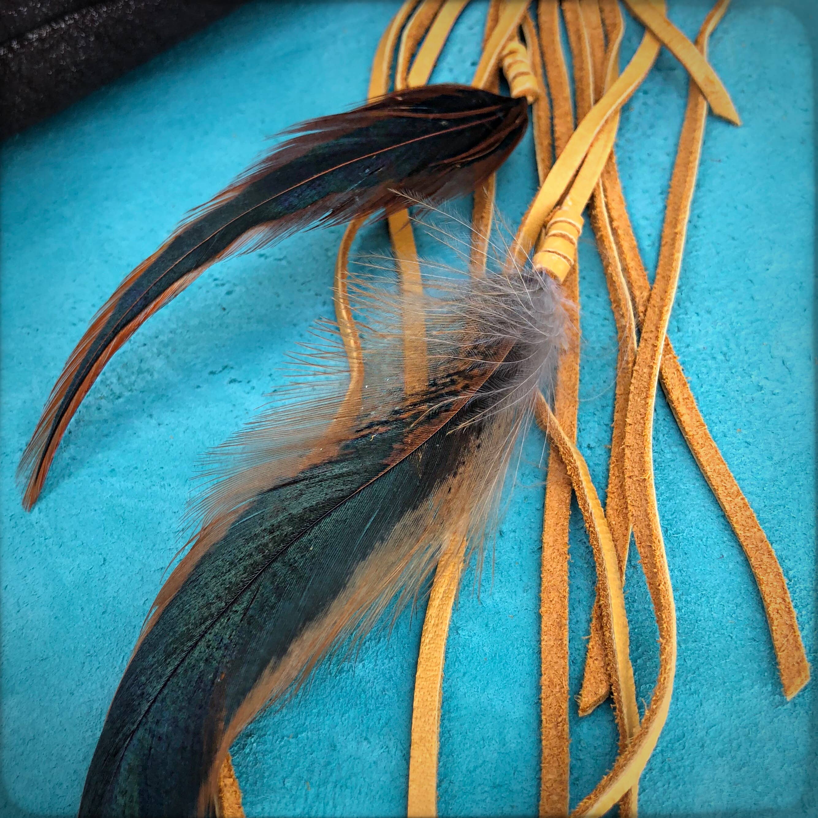 Clip, Feather & Gold Deerskin Leather with Gold Stone, SALE!