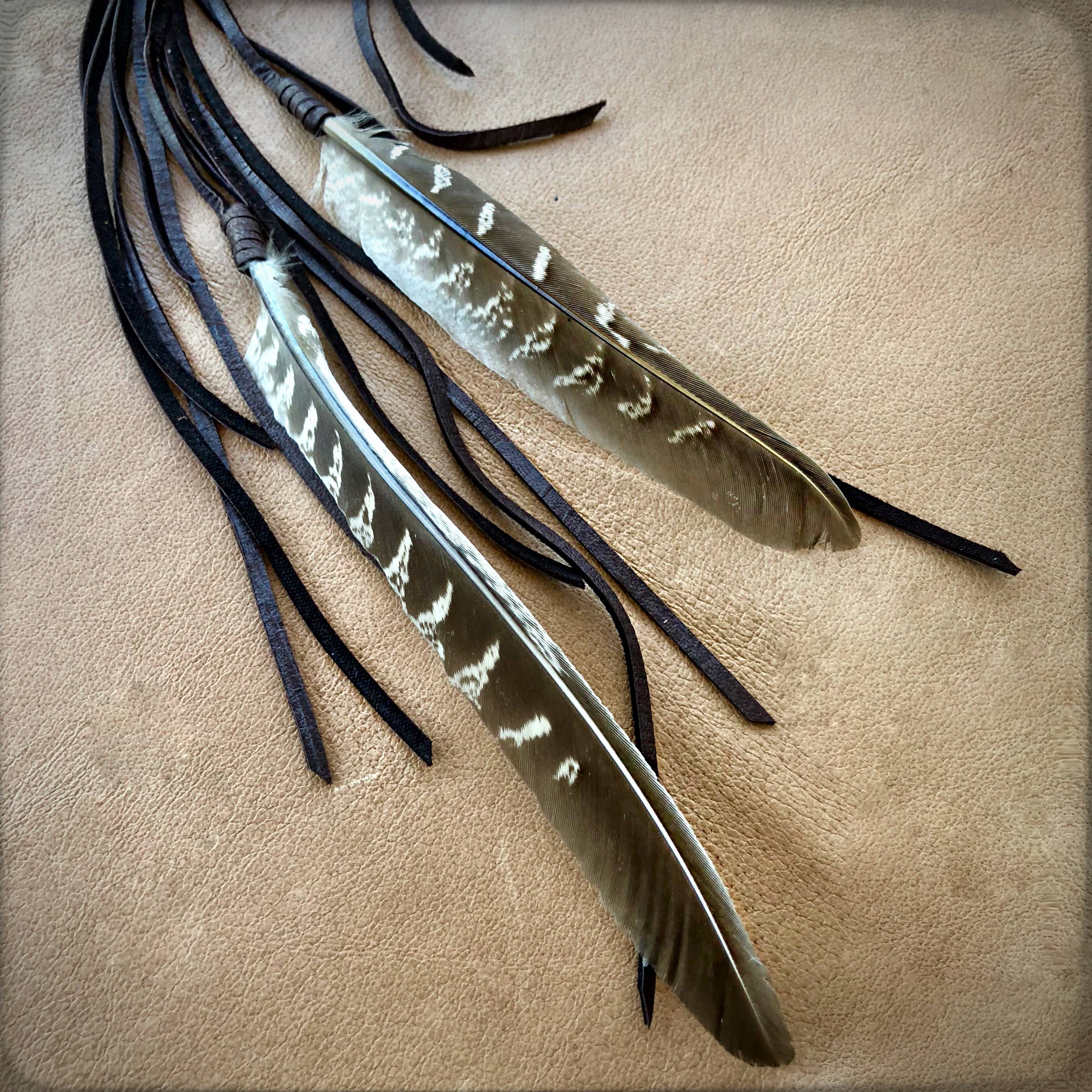 Clip, Feather & Chocolate Deerskin Leather with Agate Stone, SALE!
