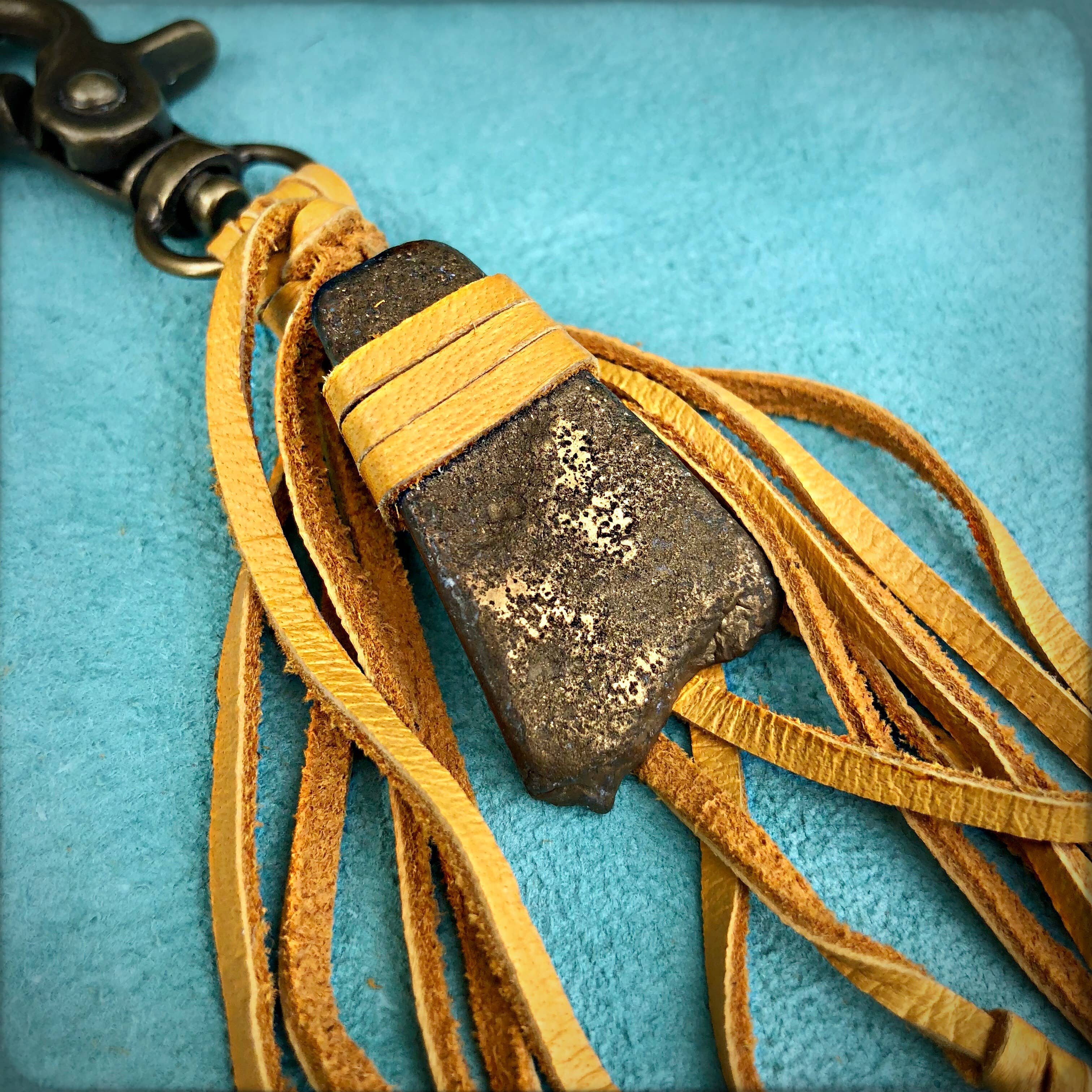 Clip, Feather & Gold Deerskin Leather with Gold Stone, SALE!