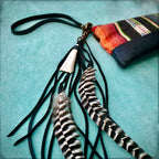 Clip, Feather & Black Deerskin Leather with Buffalo Tooth, SALE!