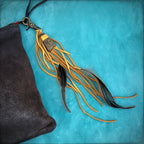 Clip, Feather & Gold Deerskin Leather with Gold Stone, SALE!