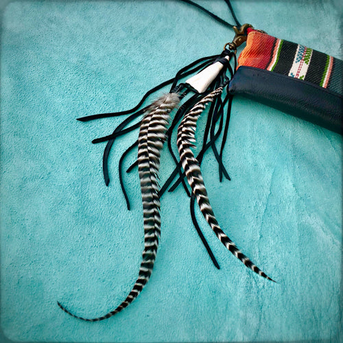 Clip, Feather & Black Deerskin Leather with Buffalo Tooth, SALE!