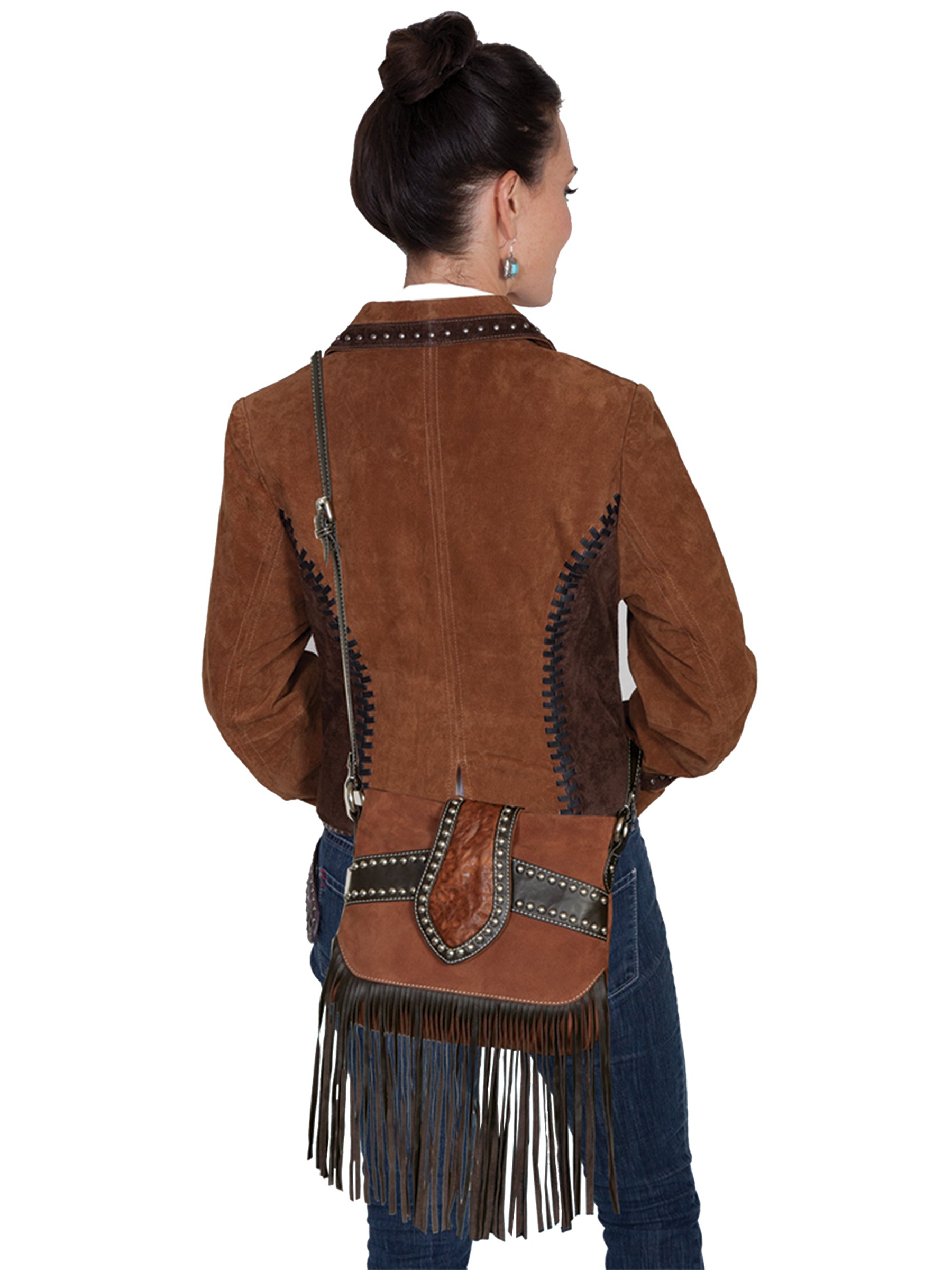 Beautiful-Woman-Carrying-Suede-Fringed-Handbag-by-Scully-B136