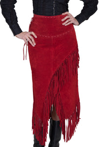Beautiful-Woman-Wearing-Long-Suede-Fringed-Skirt-by-Scully-L659