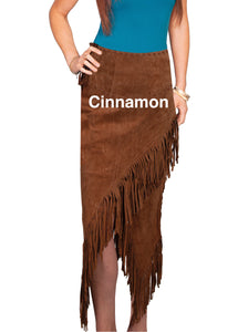 Beautiful-Woman-Wearing-Long-Suede-Fringed-Skirt-by-Scully-L659