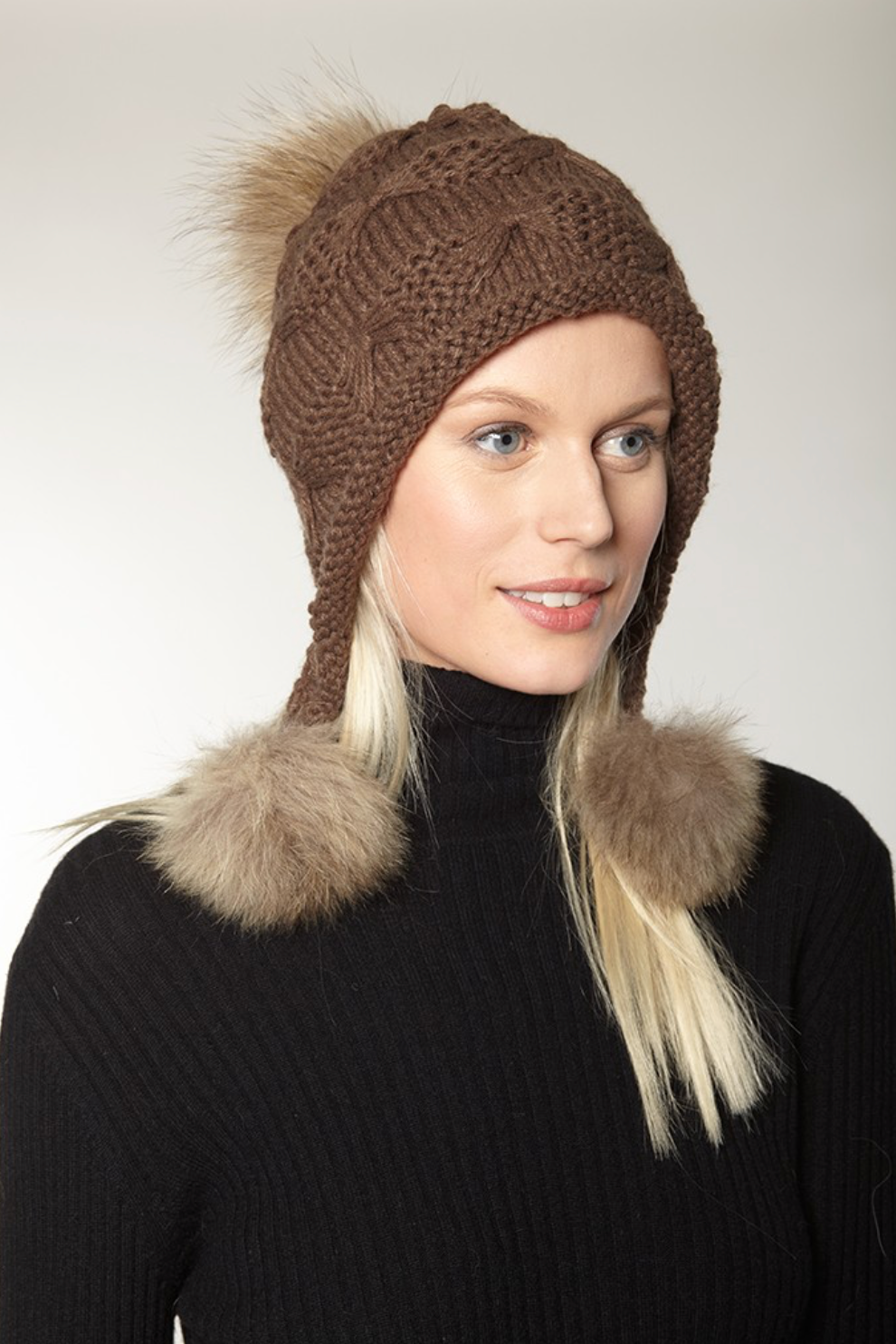 Hat, Wool Heidi Hat with Fur Poms, Multiple Colors - Linda Richards - Style HA5