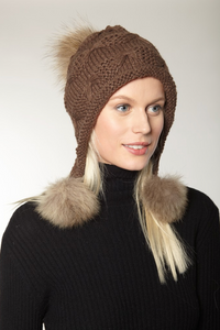 Hat, Wool Heidi Hat with Fur Pom Poms, Multi Colors