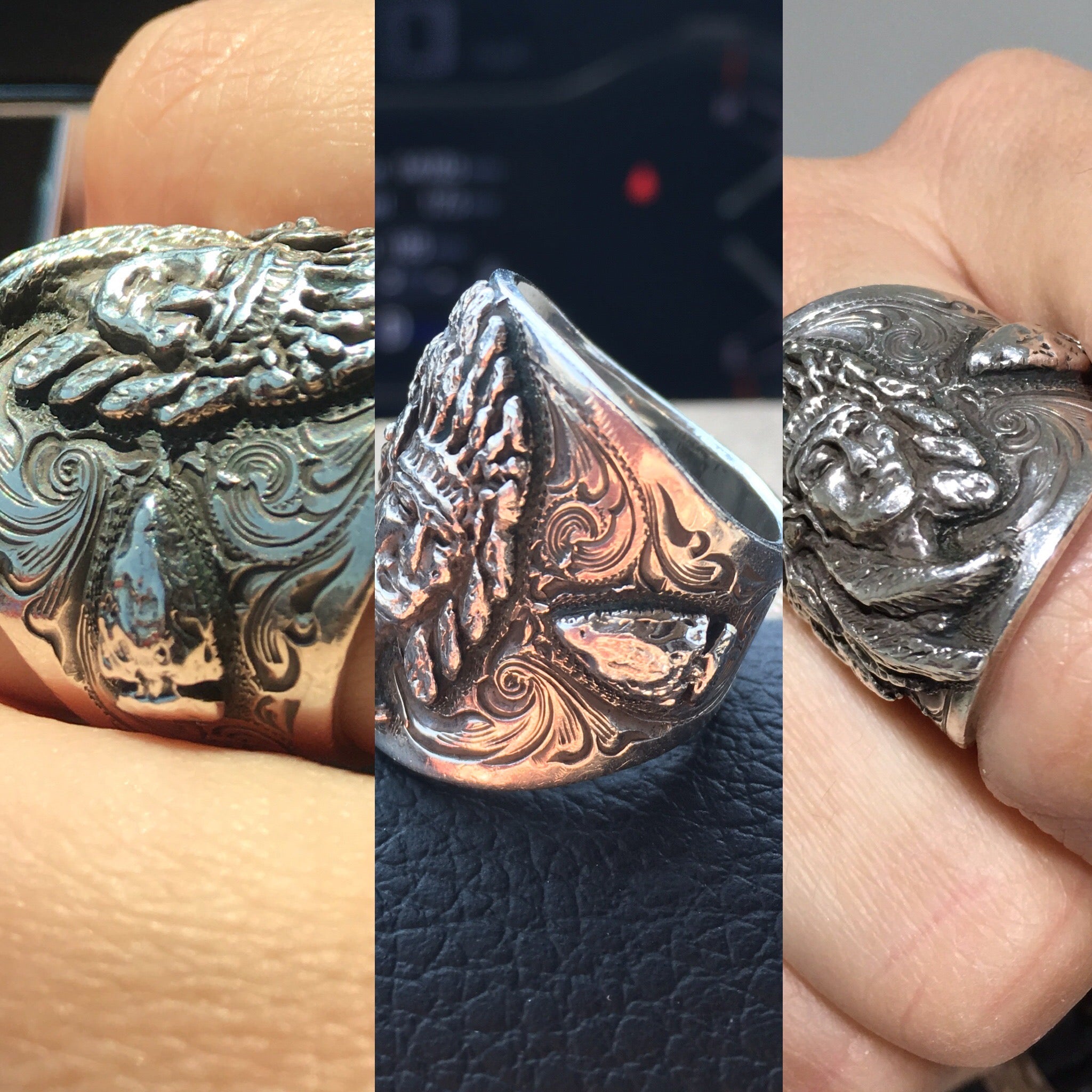 Ring, Indian Chief with Arrowhead Accents, Hand Crafted Sterling Silver RF-35