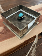 Napkin Holder, Stamped Rustic Silver Cocktail Napkin Holder with Turquoise Top