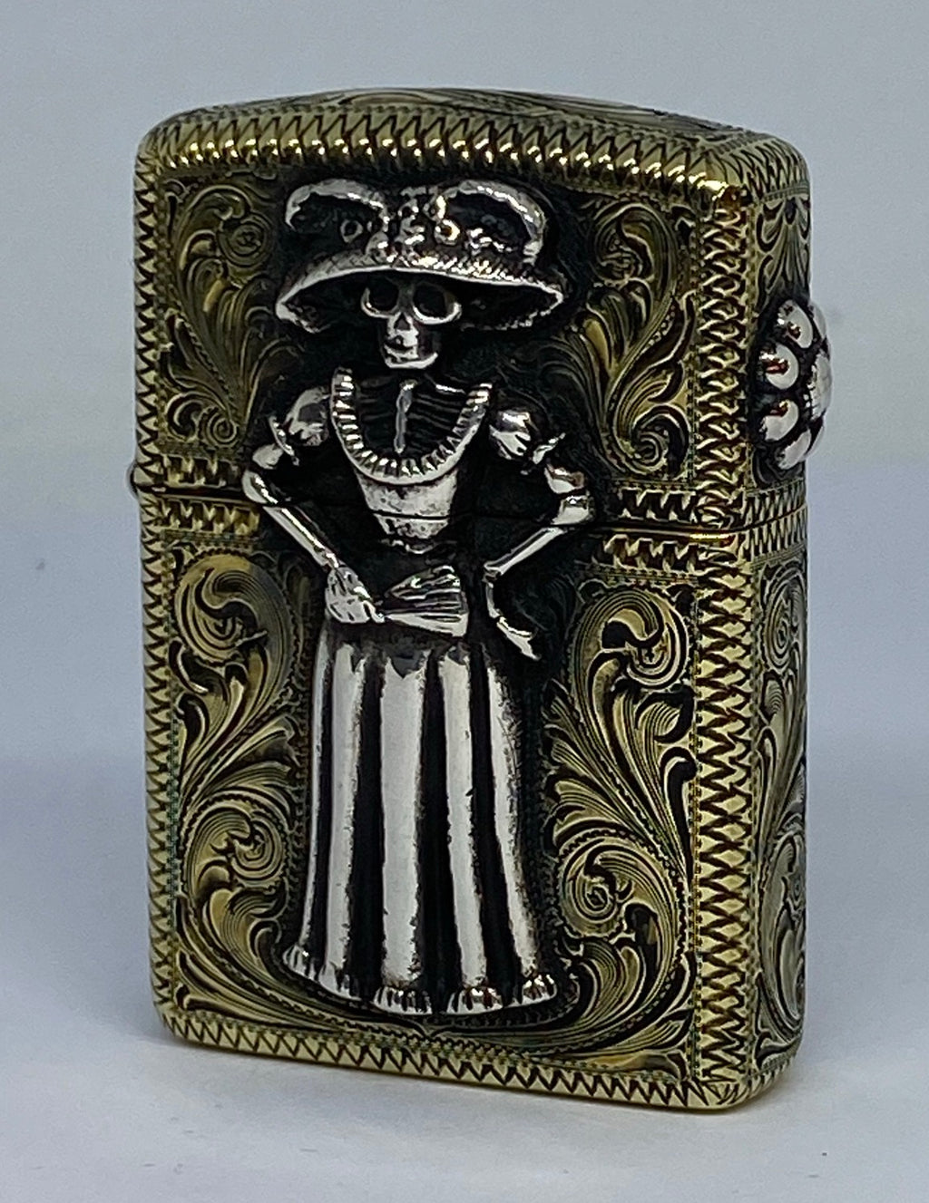 Zippo Lighter with Catrina — Engraved Custom Brass Armor
