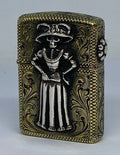 Zippo Lighter with Catrina — Engraved Custom Brass Armor
