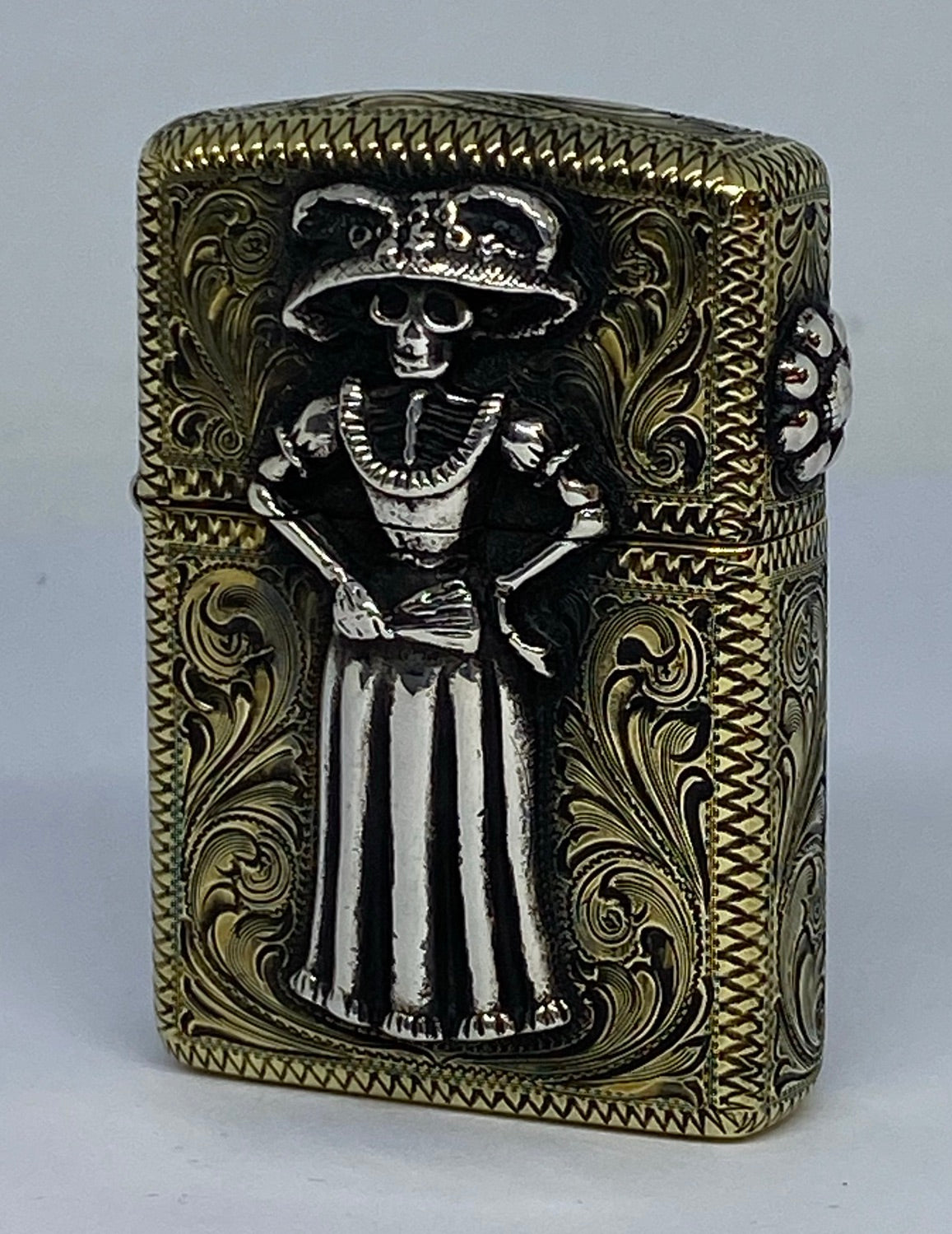 Zippo Lighter with Catrina — Engraved Custom Brass Armor