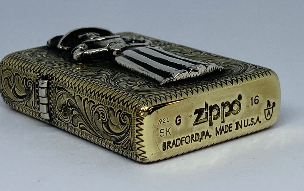 Zippo Lighter with Catrina — Engraved Custom Brass Armor