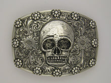 Buckle, Skull in Hand Engraved Sterling Silver TB-X01